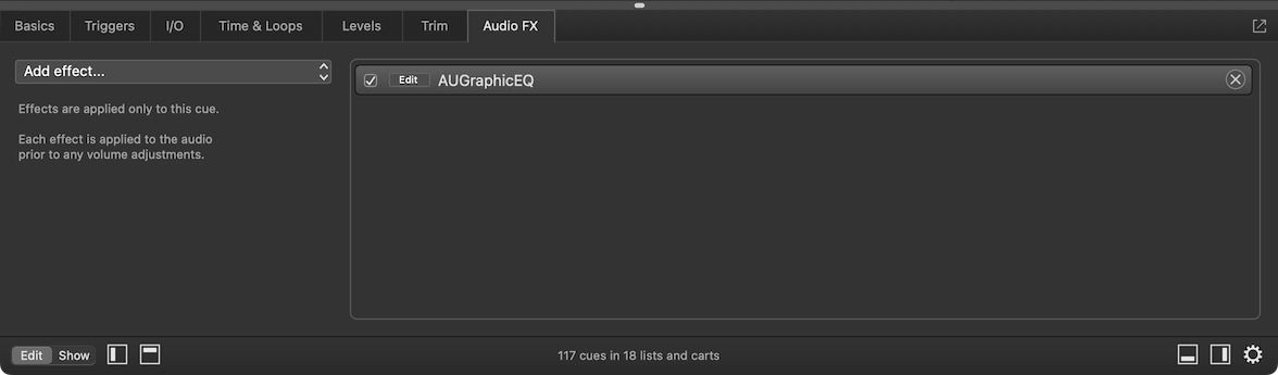 The Audio FX tab