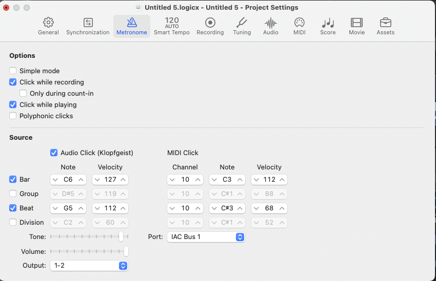 Metronome settings