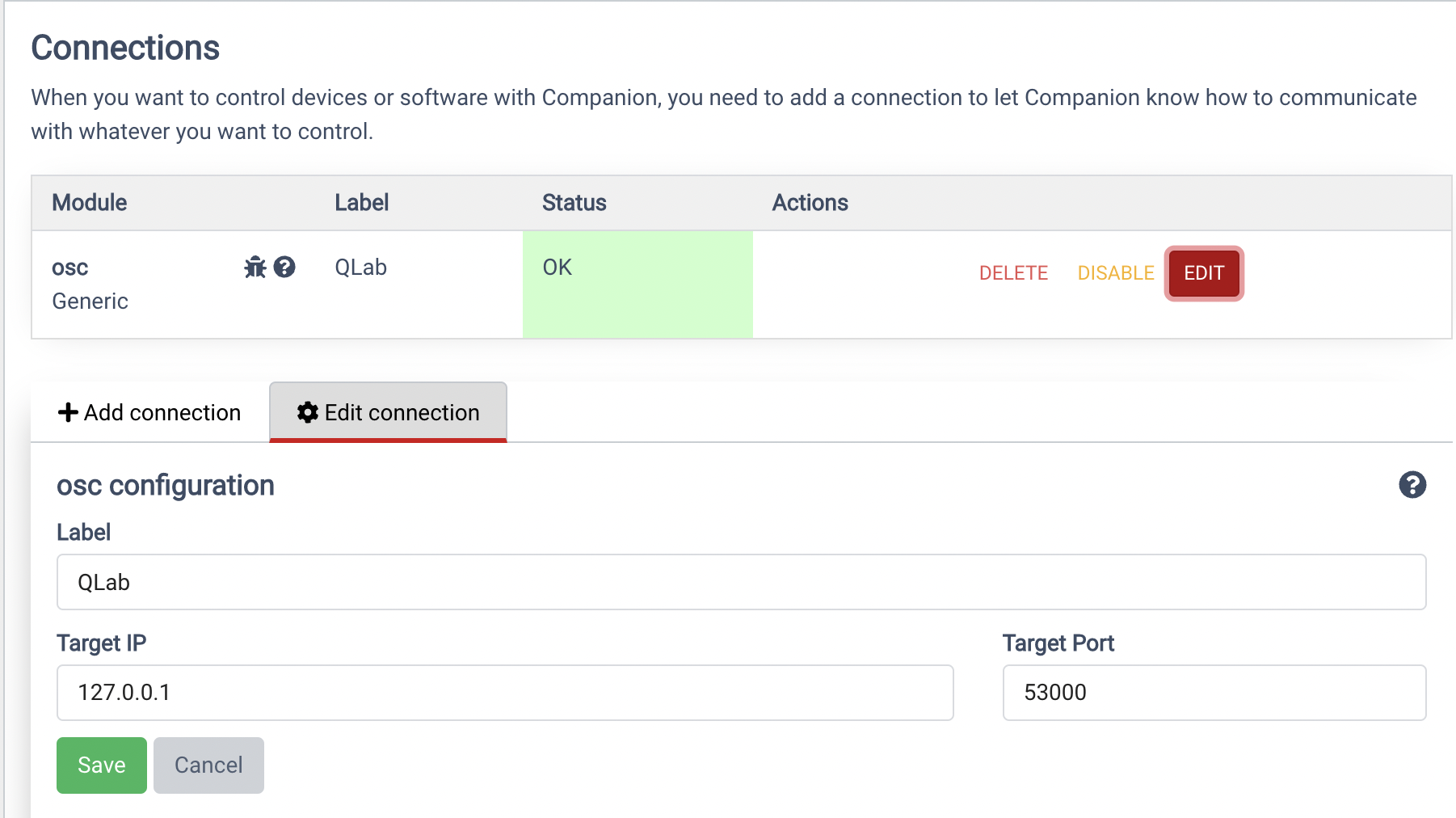 Companion - Connections tab