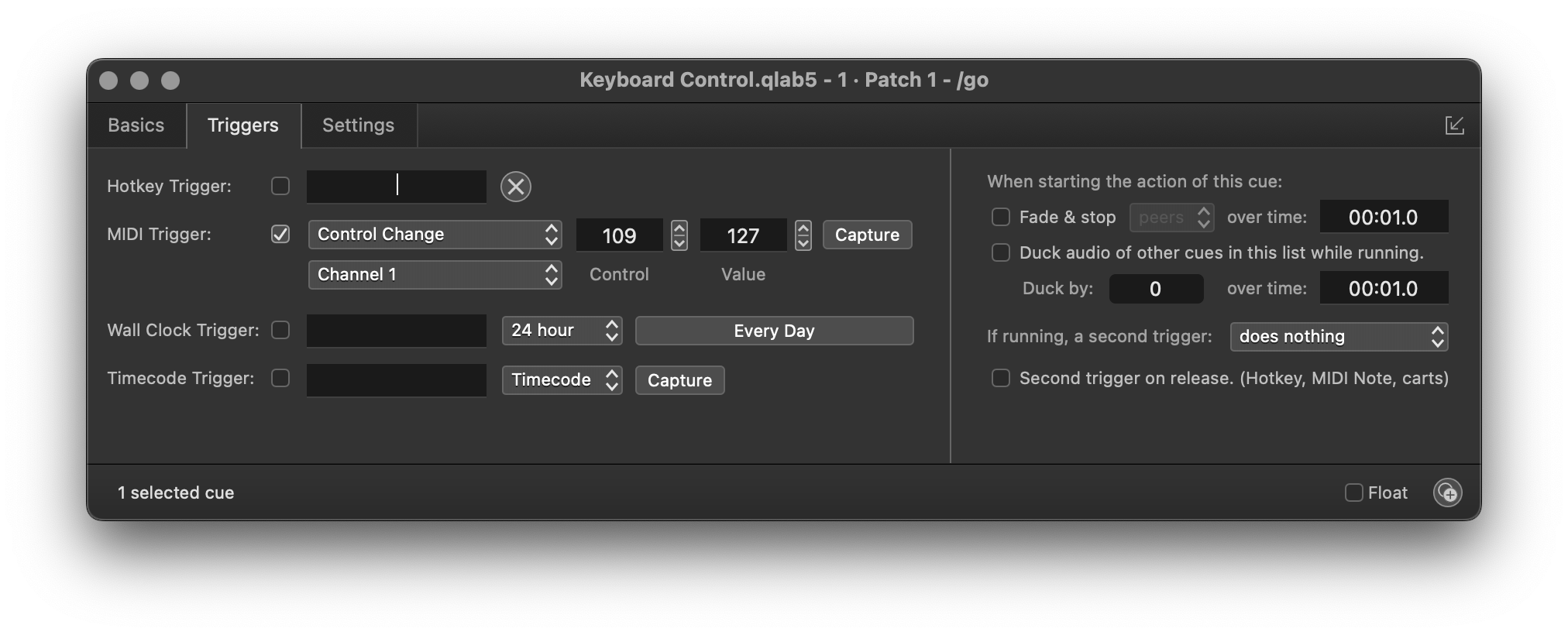 The Triggers tab - fixed MIDI values