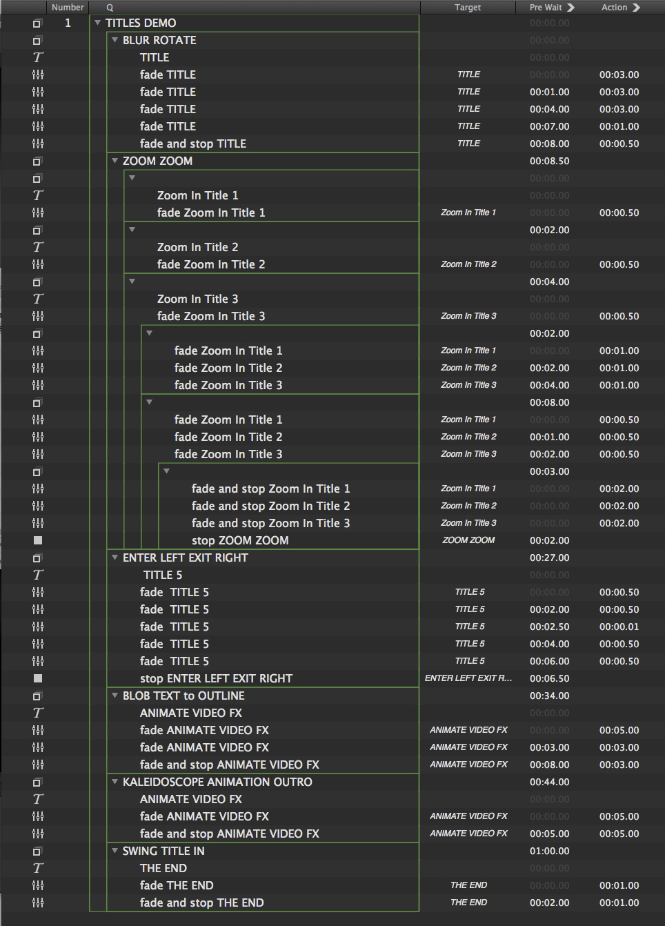 Titles Cue List