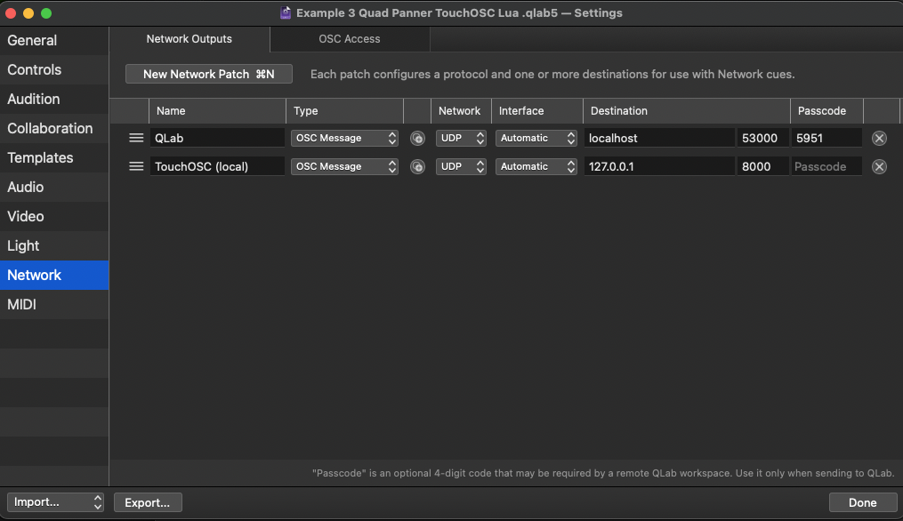 Network patch for TouchOSC local