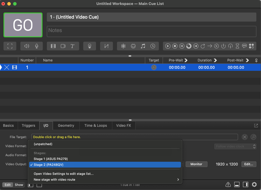 Default video setup in a new workspace