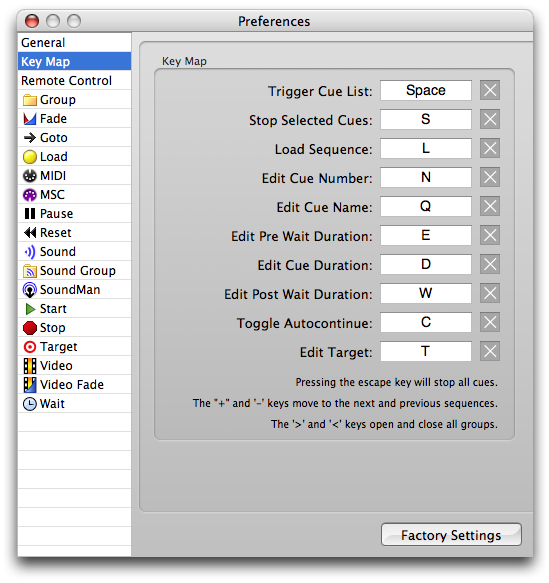 Key Map preferences.