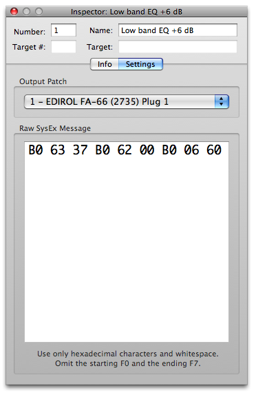 MIDI string cue settings.