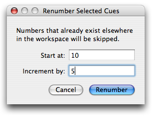 Renumber selected cues.