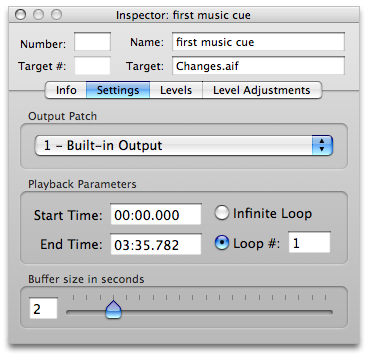 Sound cue settings.