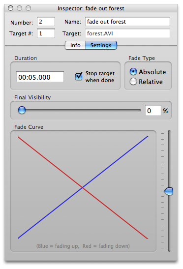 Video fade cue settings.