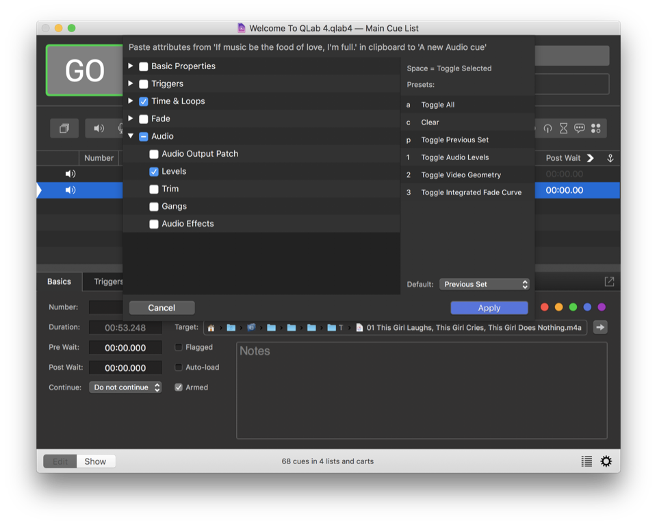 qlab keyboard shortcuts