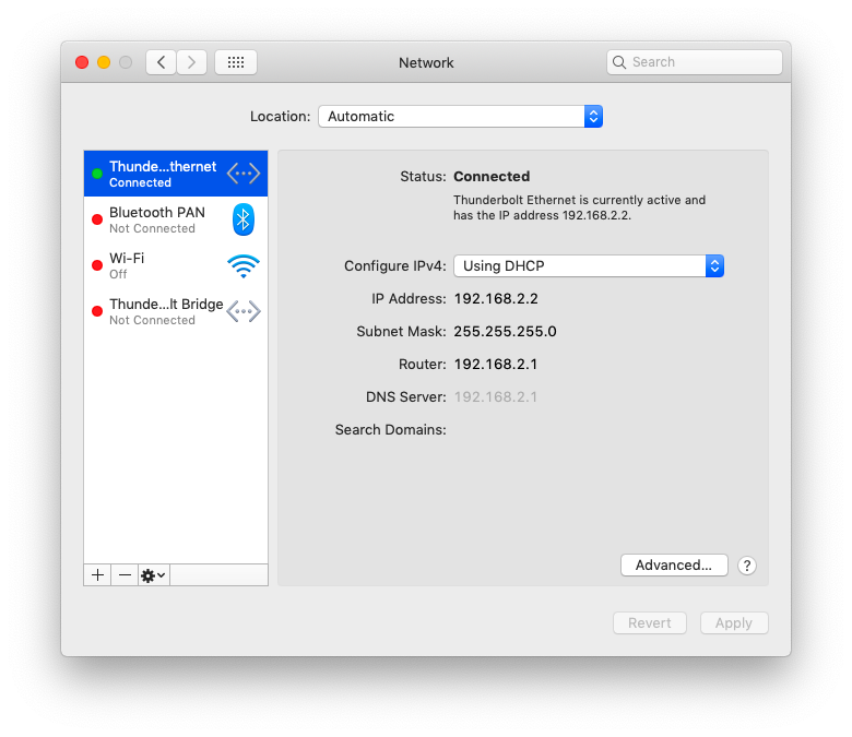 Ethernet connected with DHCP