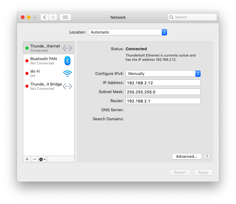 Ethernet connected with static IP