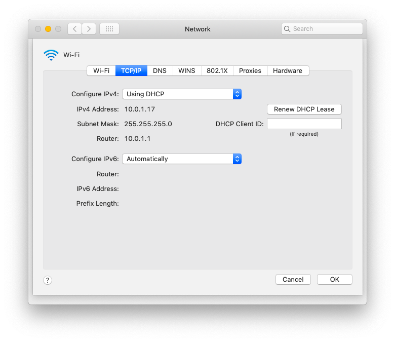 Wifi DHCP settings