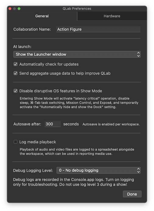 QLab Preferences - General