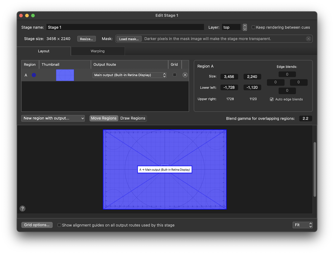 The video stage editor - layout tab