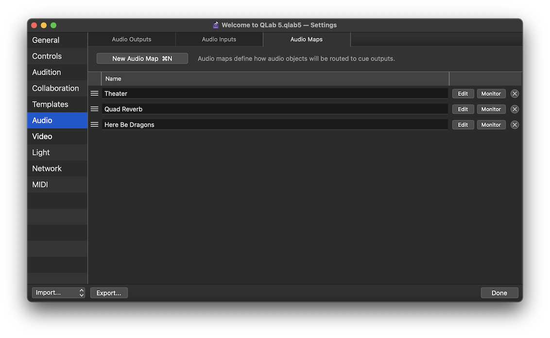 The Audio Maps tab