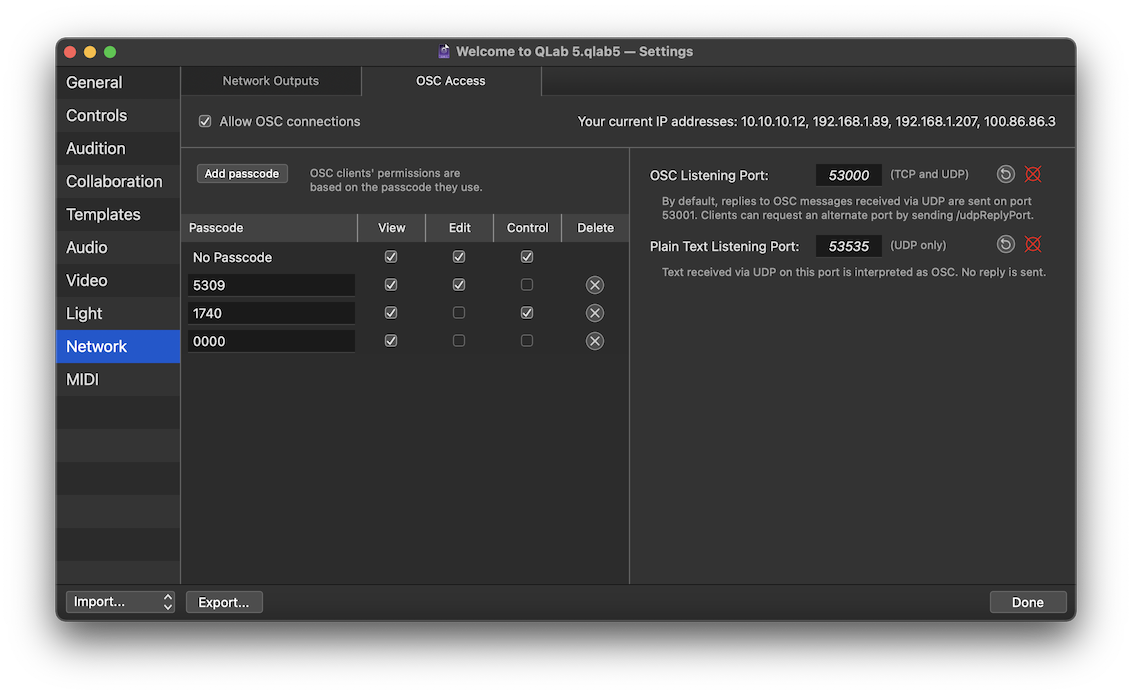 The OSC Access tab with port conflicts The OSC Access tab with port conflicts