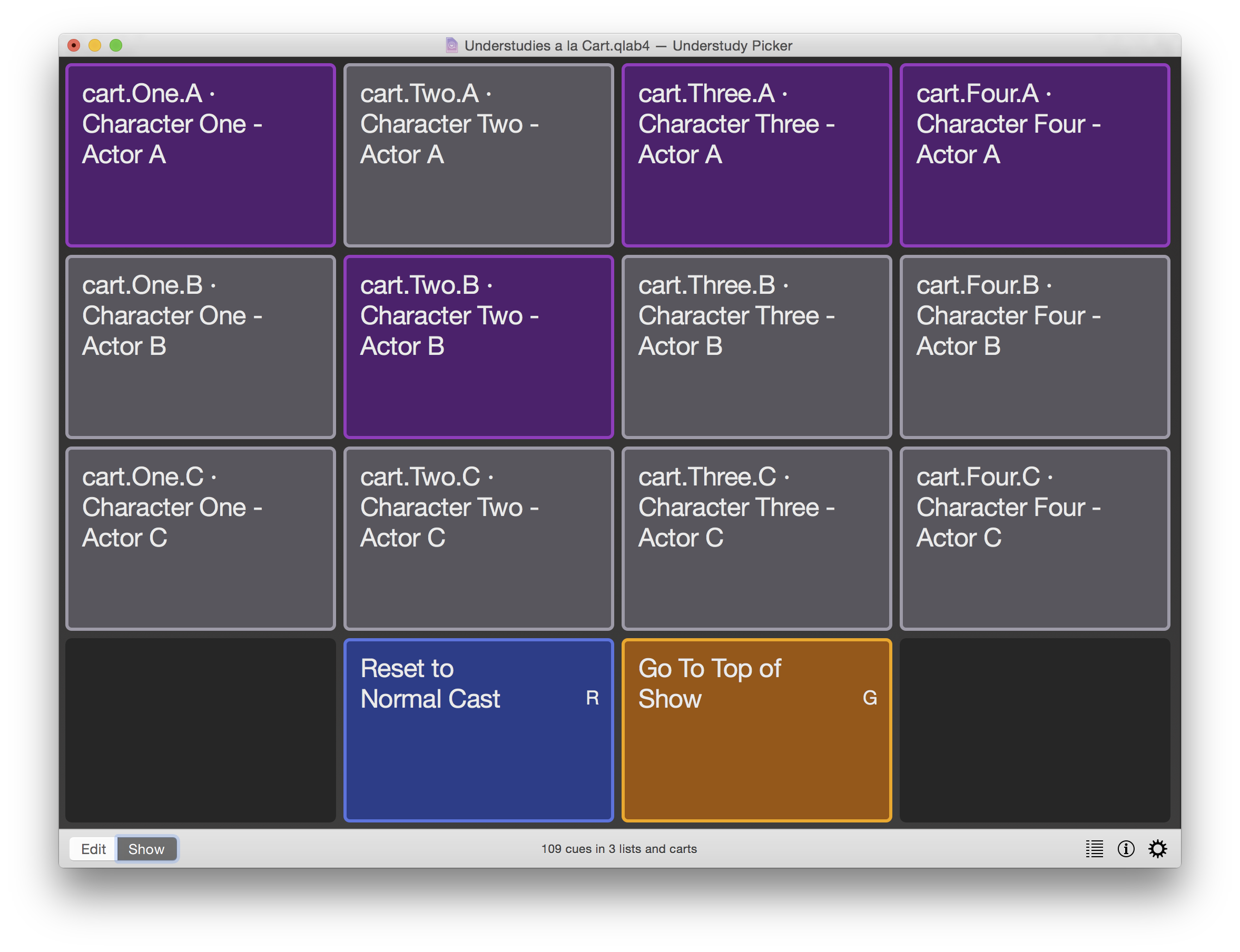 QLab 4 cue cart screenshot